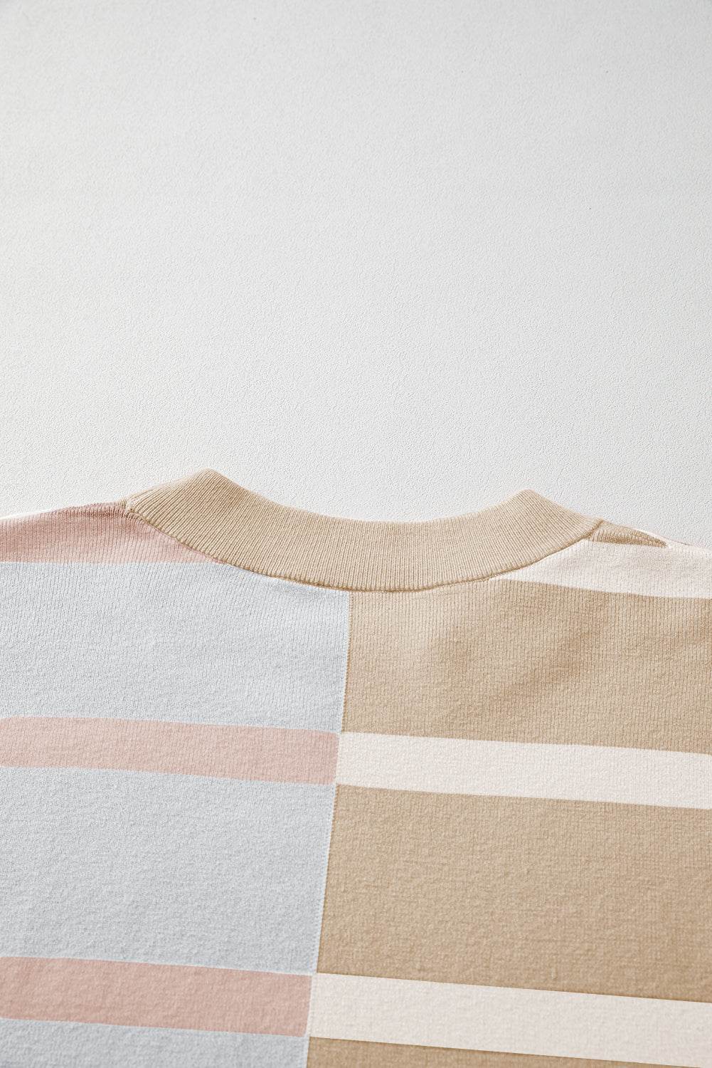 Khaki Stripe Colorblock Oversized Sweater - VacationGrabs