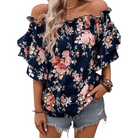 Women's Shirts Printed Off-Shoulder Flounce Sleeve Blouse