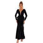 Ruffled Plunge Long Sleeve Dress - VacationGrabs