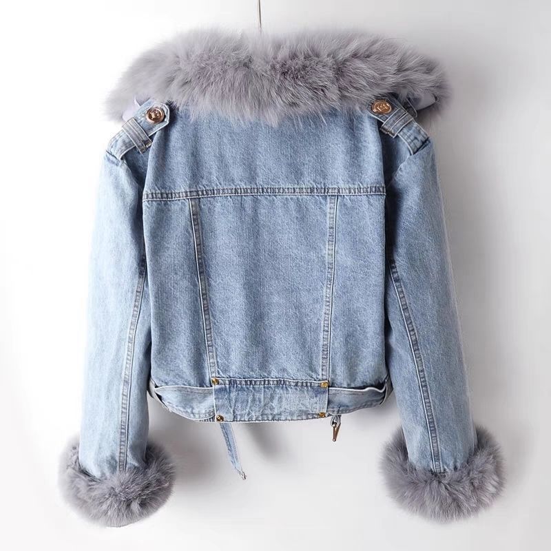SHOMICOBOUTIQUE denim jacket with faux fur liner for stylish warmth and comfort