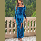 Tie Back Long Sleeve Slit Dress - VacationGrabs