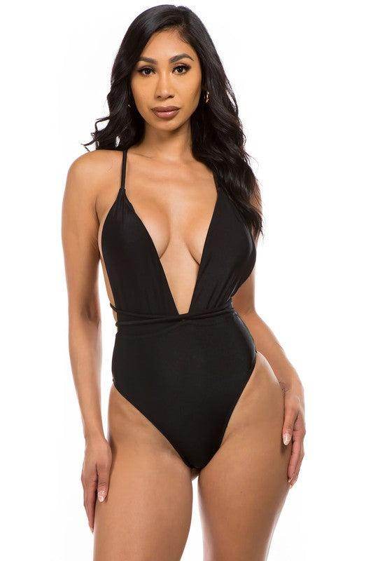 Deep V-Neck One-Piece Bathing Suit - VacationGrabs