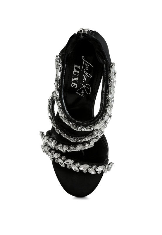 Women's black diamante stiletto heel sandals for elegant occasions