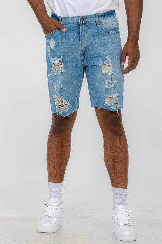 Distressed Stretch Denim Shorts - VacationGrabs