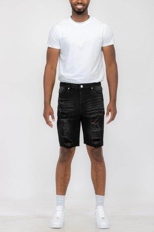 Distressed Stretch Denim Shorts - VacationGrabs
