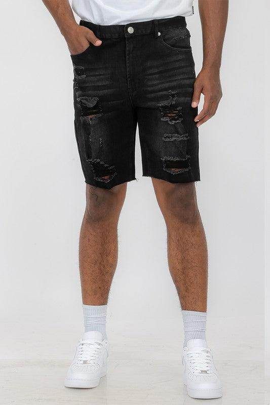 Distressed Stretch Denim Shorts - VacationGrabs