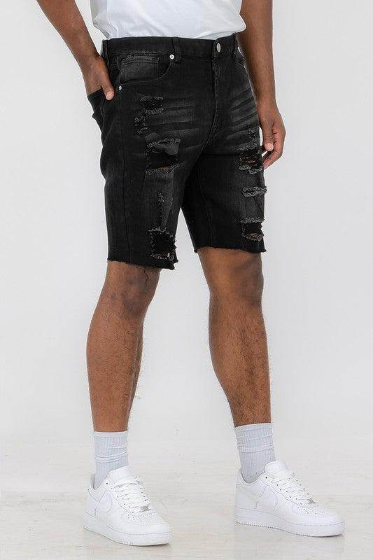 Distressed Stretch Denim Shorts - VacationGrabs