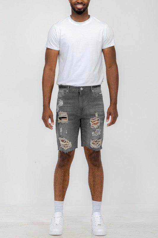 Distressed Stretch Denim Shorts - VacationGrabs