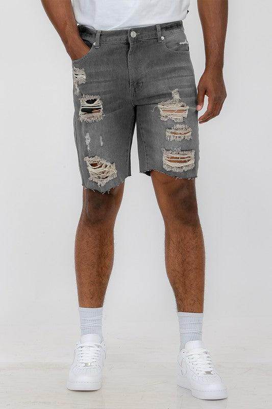 Distressed Stretch Denim Shorts - VacationGrabs