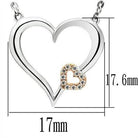 Stylish double heart necklace for women in silver with a sparkling smaller heart detail