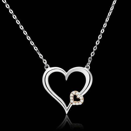 Elegant double heart necklace for women with sparkling accents and a sleek silver chain