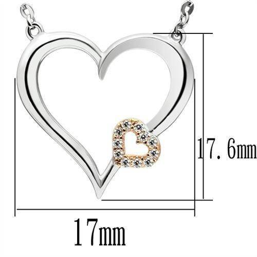 Double heart necklace for women featuring a silver heart design with a sparkling smaller heart accent