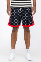 WEIV Double O Tape casual sweat shorts in black with white logo print and red trim on model