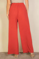 VacationGrabs women's red drawstring waist wide leg pants with a relaxed fit and comfortable fabric