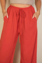 VacationGrabs women's drawstring waist wide leg pants in red with comfortable fit and pockets