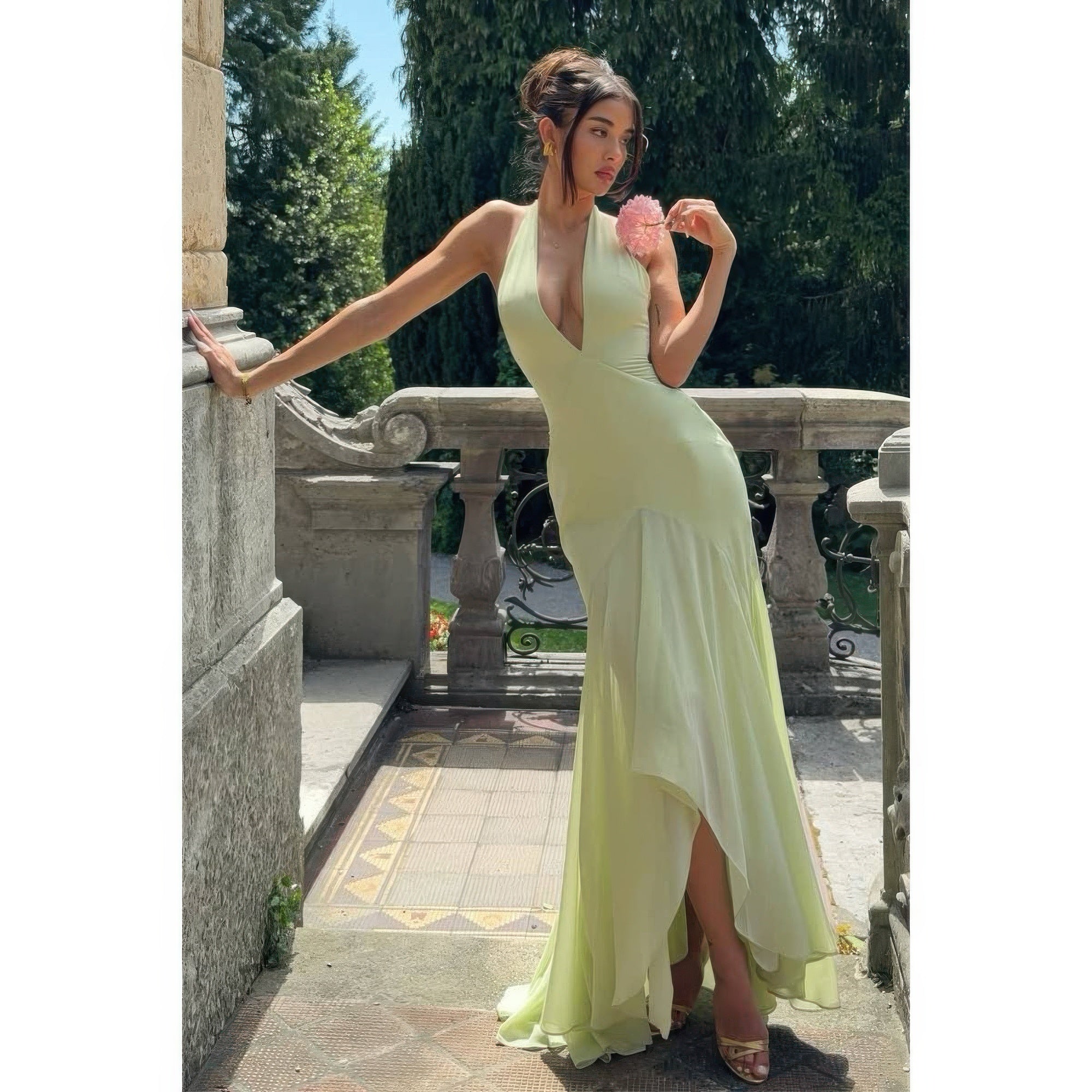 halter vacation dresses Elegant Green Maxi Dress Color:BRIGHT AMBER La Pureza Its mini length keeps Long Sleeve Square Neck