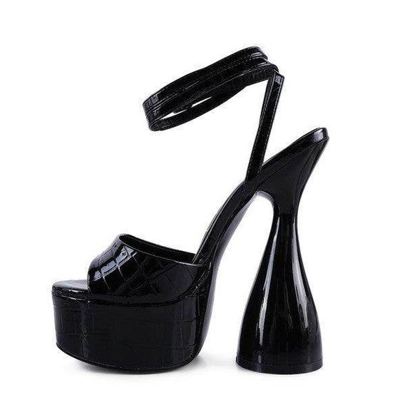 Drop Dead Patent Croc Ultra High Platform Sandals - VacationGrabs