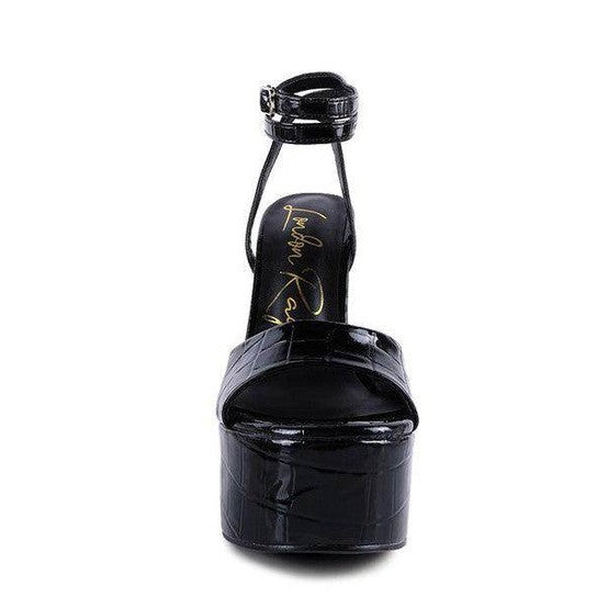 Drop Dead Patent Croc Ultra High Platform Sandals - VacationGrabs