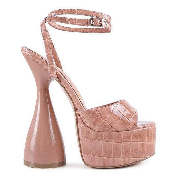 Drop Dead Patent Croc Ultra High Platform Sandals - VacationGrabs