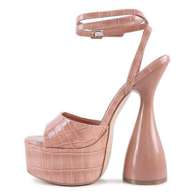 Drop Dead Patent Croc Ultra High Platform Sandals - VacationGrabs