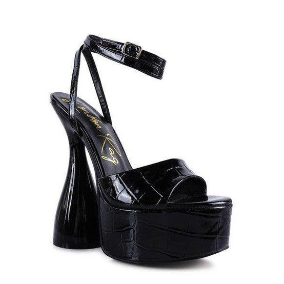 Drop Dead Patent Croc Ultra High Platform Sandals - VacationGrabs