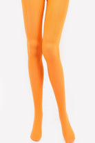 Durable sheer tights for women in bright orange color showcasing smooth fit on legs
