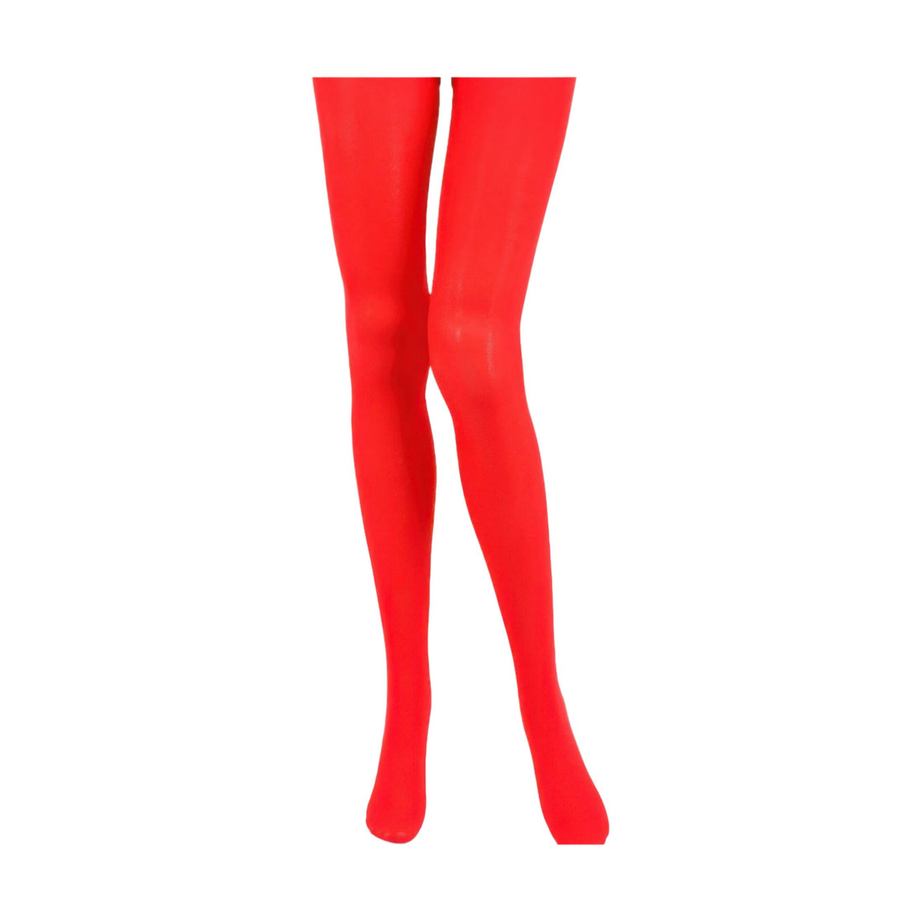 Bright red durable sheer tights for women shown on mannequin legs from VacationGrabs