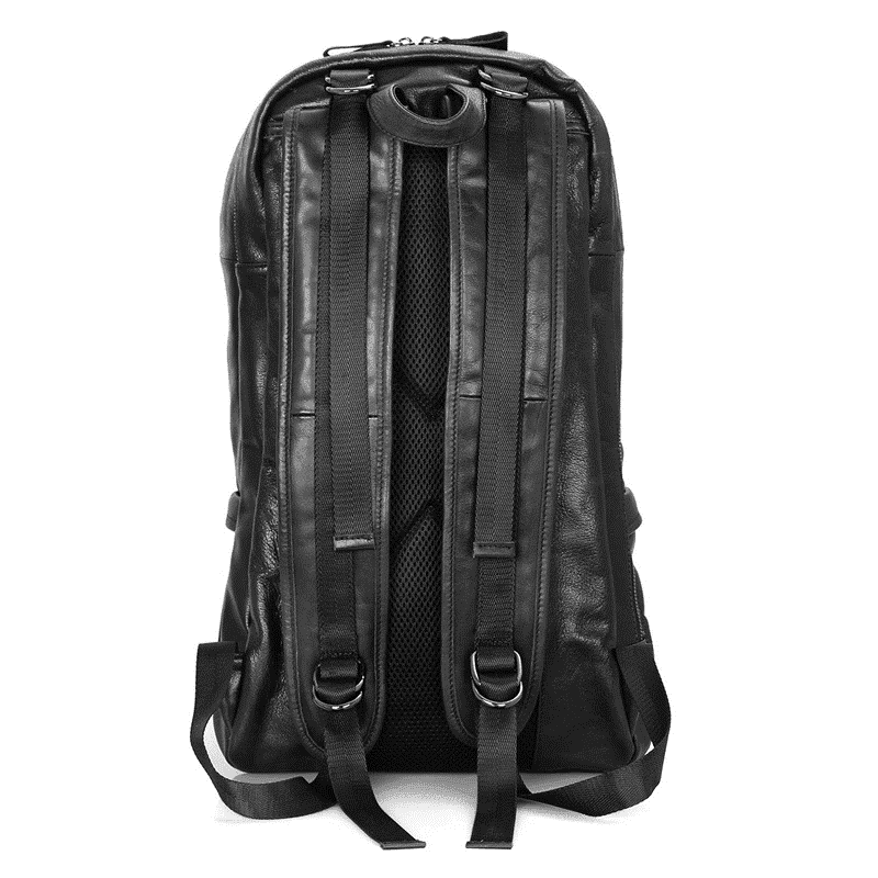 Durable travel backpack for men in sleek black design with padded straps and back for comfort