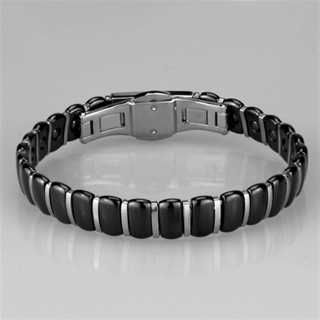 Durable women's stainless steel bracelet with a sleek black finish and stylish design