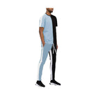 Men's activewear dust blue black pants set featuring a stylish color-blocked design