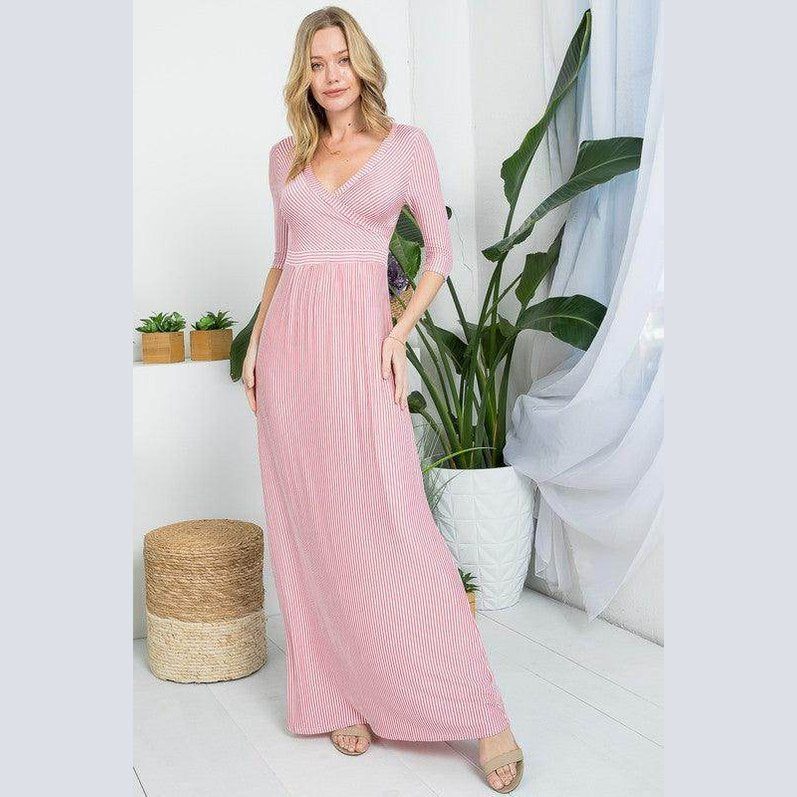 e Luna dusty pink maxi dress with a flattering wrap style and half sleeves, perfect for casual outings