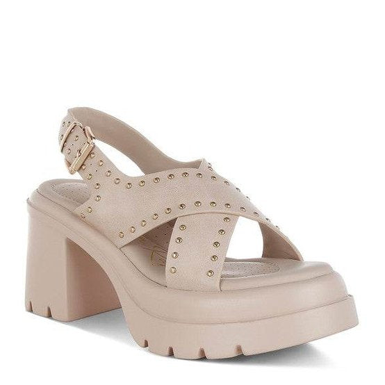 Nambo Stud Embellished Block Heel Sandals - VacationGrabs