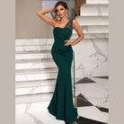 Rhinestone One-Shoulder Formal Dress - VacationGrabs