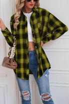 Plaid Button Up Dropped Shoulder Outerwear - VacationGrabs