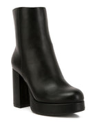 Stylish black chunky heel ankle boots for women with a sleek design and elevated platform