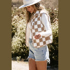 Khaki Checkered Sherpa Collared Jacket Vest - VacationGrabs