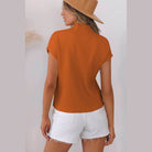 Gold Flame Patch Pocket Ribbed Knit Short Sleeve Sweater - VacationGrabs