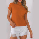 Gold Flame Patch Pocket Ribbed Knit Short Sleeve Sweater - VacationGrabs