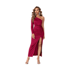 Red Ruched Slit Maxi Dress - VacationGrabs