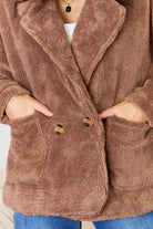 Taupe Double Breasted Fuzzy Coat - VacationGrabs