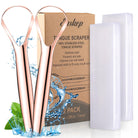 Tongue scraper 2 pack for oral hygiene with stainless steel scrapers and travel cases by VacationGrabs
