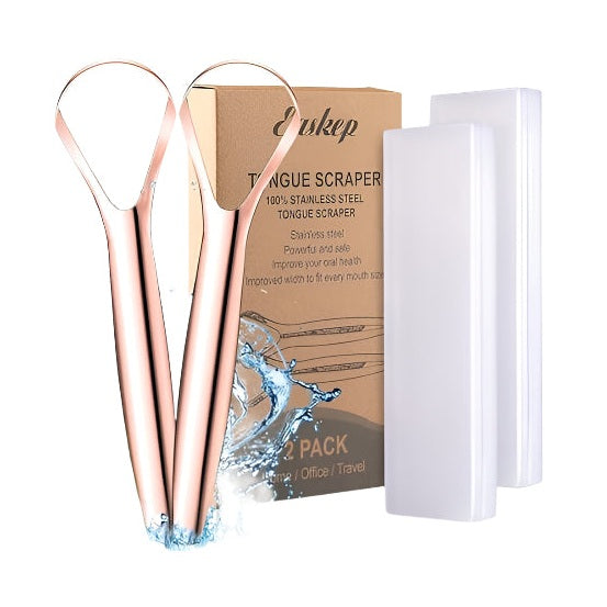 VacationGrabs tongue scraper 2 pack for oral hygiene stainless steel set with travel cases