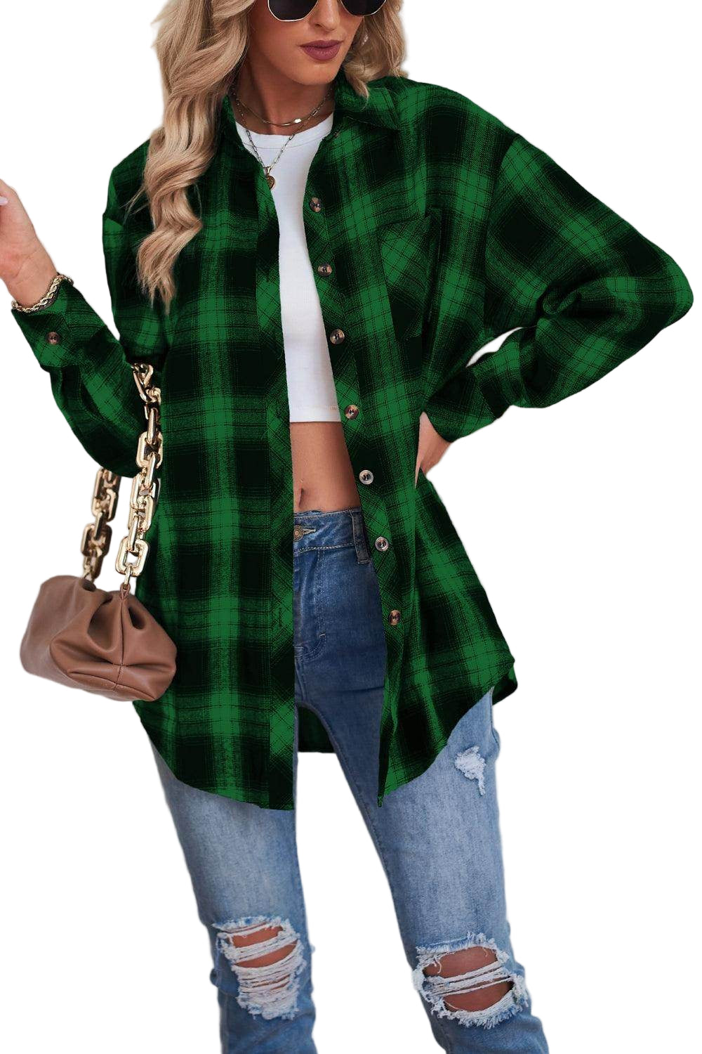 Plaid Button Up Dropped Shoulder Outerwear - VacationGrabs