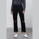 Insane Gene edgy straight leg jeans in black with distressed design and frayed hem for a trendy look