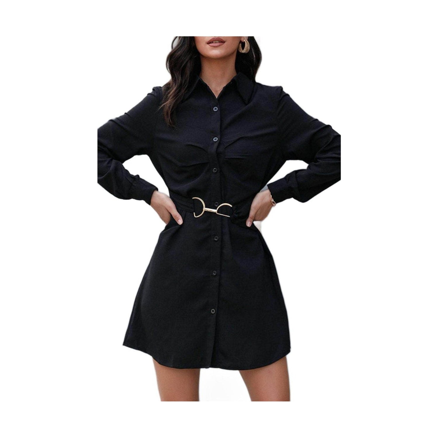 Belted Mini Shirt Dress - VacationGrabs