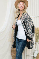 Women's Leopard Print Elbow Patch Shacket Shirt for stylish layering and comfort
