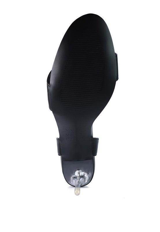 Sleek women's elegant clear heel shoes with a black base and transparent heel design