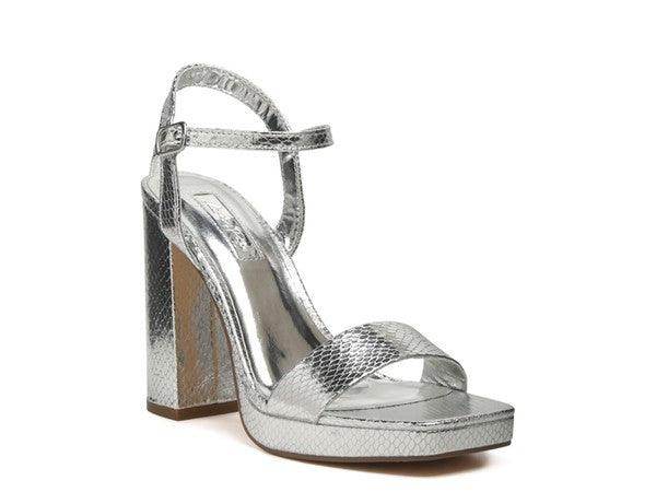 Rag Company Silver Elegant High Heel Footwear with Sleek Design and Block Heel