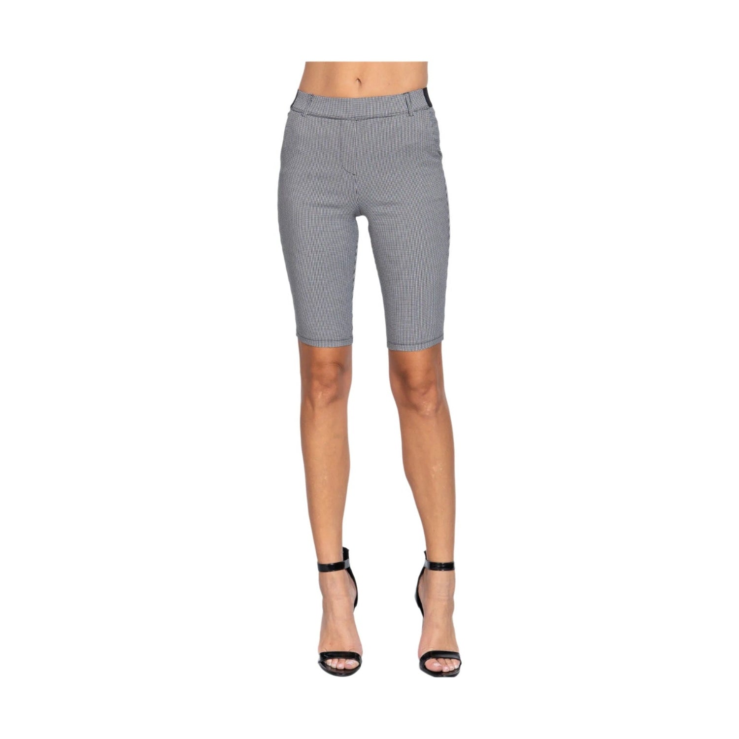 VacationGrabs women's elegant jacquard shorts for travel in gray with a fitted design