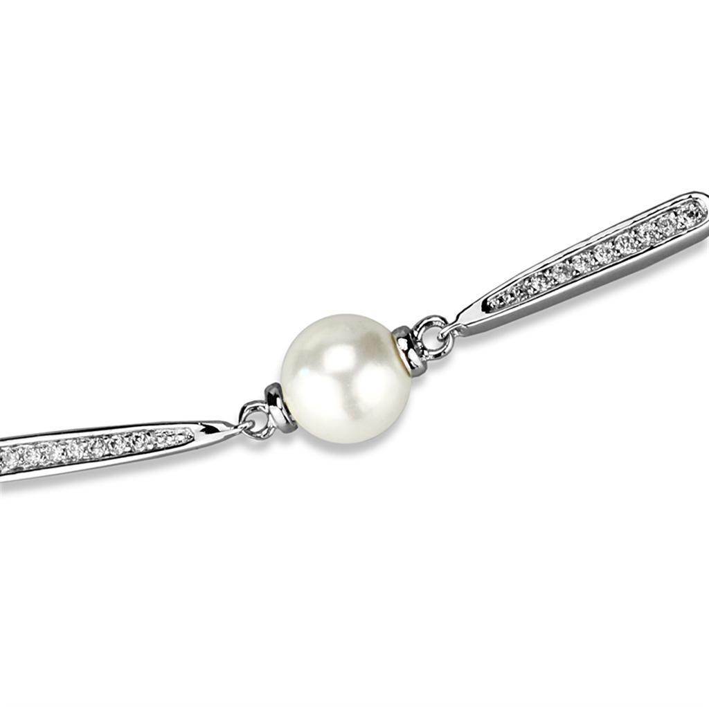 Elegant rhodium chain bracelet featuring a central pearl and sparkling accents for a sophisticated look